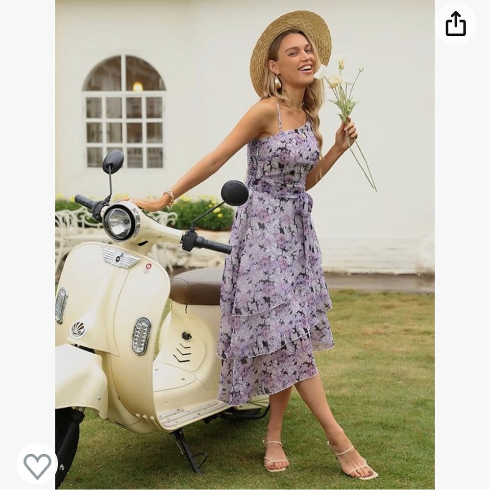 Kate Kasin WomenMidi Dress Summer Boho Tiered Ruffle Spaghetti Strap Beach Dress